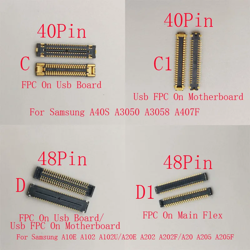 

2-10 шт. ЖК-дисплей FPC разъем USB зарядное устройство гибкая вилка для Samsung Galaxy A10E A102 A20E A202F A20 A205 A40S A407 34 40 48-контактный
