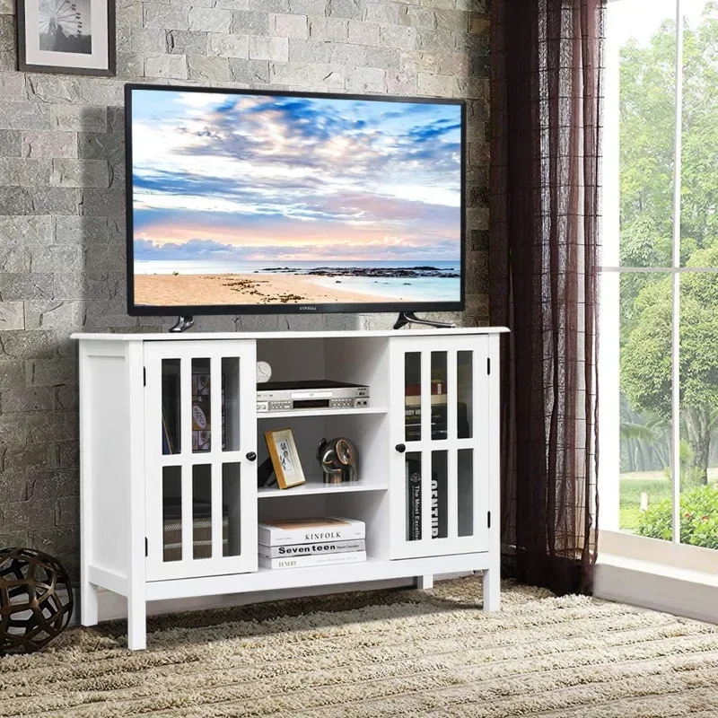 Tangkula White TV Stand, Modern Tall Entertainment Center for TVs up to 50