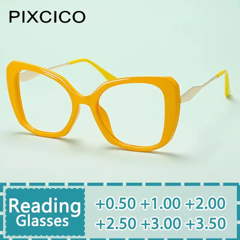 

R57092 New Metal Legs Reading Glasses Lady Popular Luxury Large Frame Cat Eye Presbyopic Spectacle Dioptric +0.50~+3.50