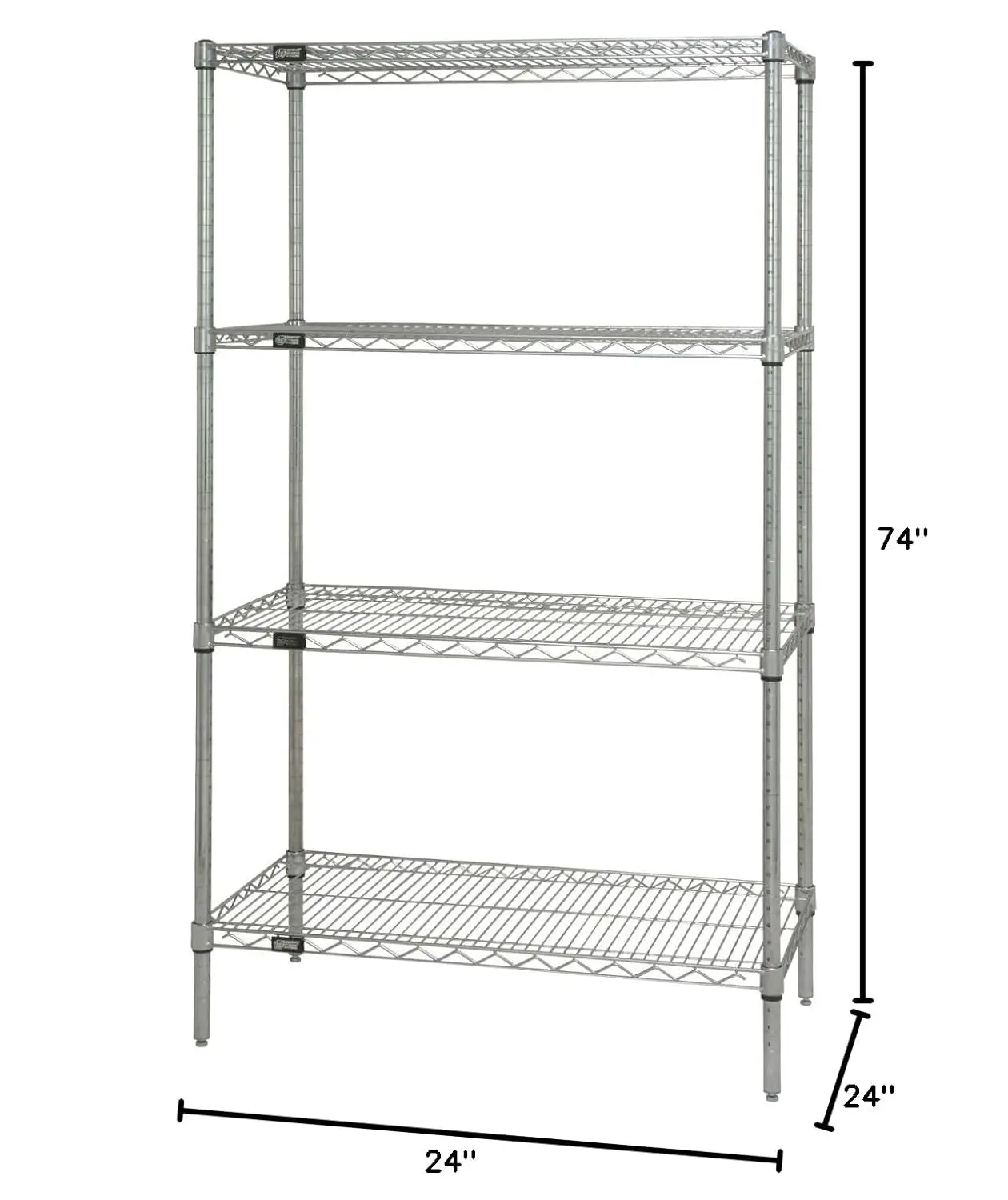 Wr74-2430C Starter Kit For 74' High 4-Tier Wire Shelving Unit, Chrome Finish, 24' Width X 30' Length X 74' Height