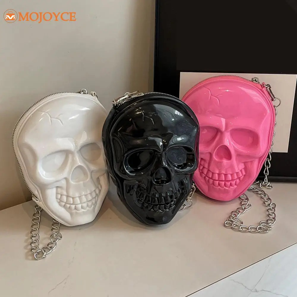 

Halloween PU Skeleton Head Purse Creative Skull Chain Crossbody Shoulder Bags Large Capacity Scary Sling Bag Solid Small Handbag