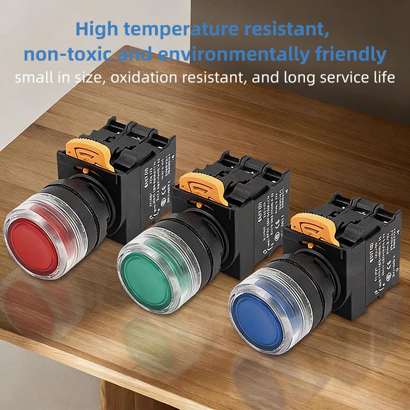 مقبض مفتاح بـزر دفع 22 مللي متر شنت مضيئة 10A 220 فولت 380 فولت الطاقة بدء إيقاف لحظة إعادة تعيين الذاتي قفل