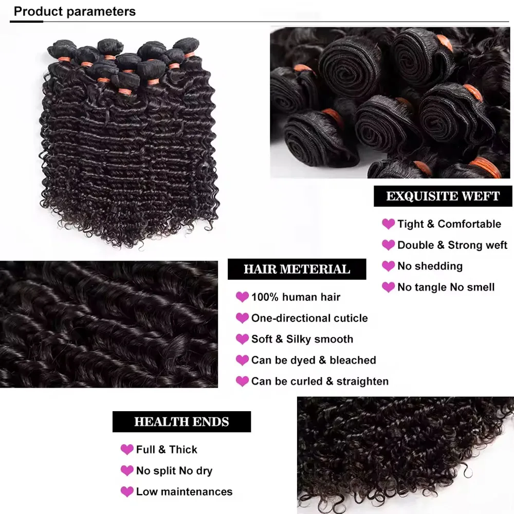 

36inchBrazilian DeepWave human Hair Bundles Natural Black Colored Remy Hair Extensions 1/3/4 PCS Kinky Curly Hair Bundles Allure