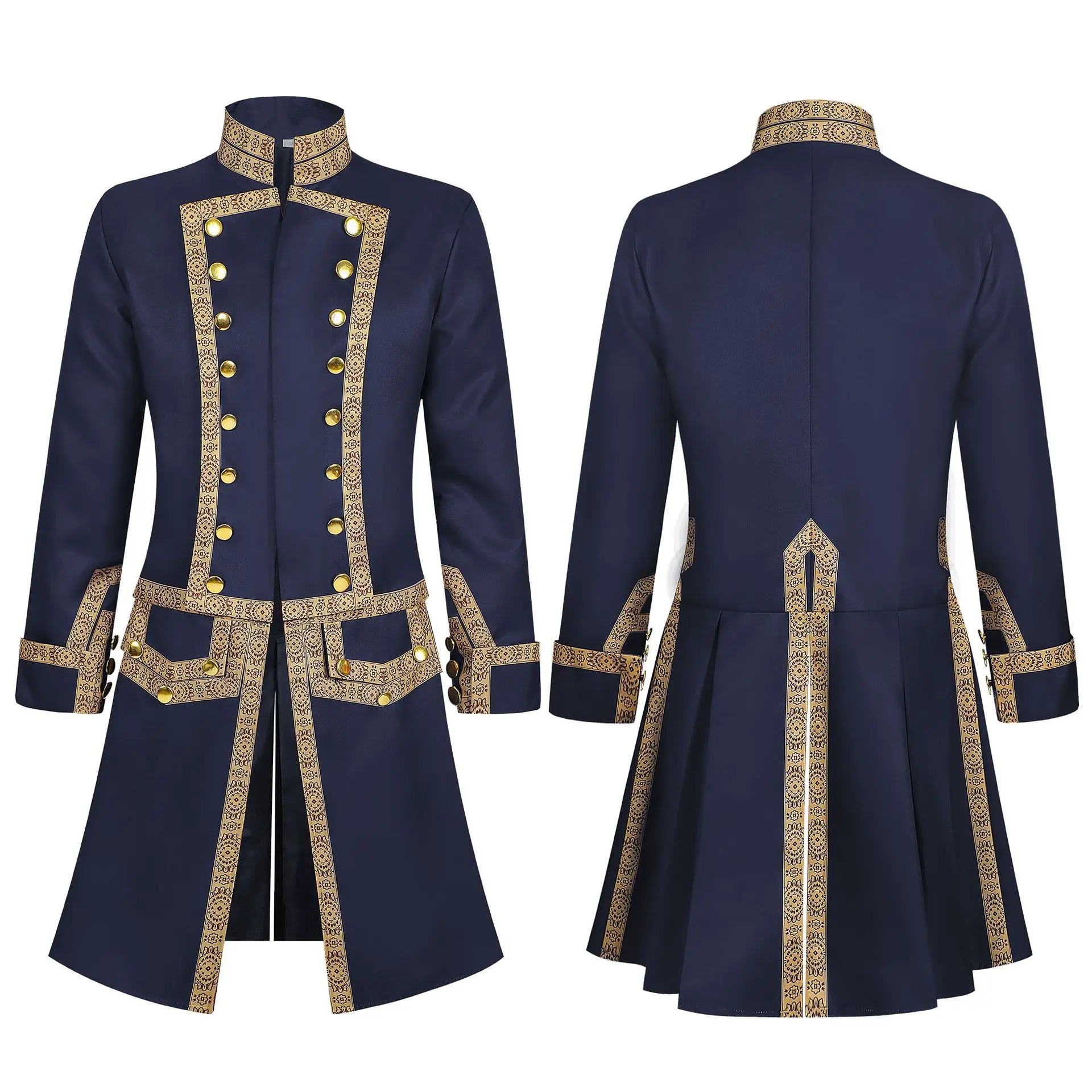 

Мужской средневековый военный двубортный фрак с воротником-стойкой, готический стимпанк-жакет, костюм для косплея, взрослый размер