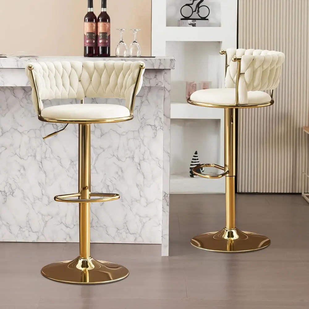 

Комплект из 2-х поворотных барных стульев с плетеным сиденьем, регулируемой высотой для кухонного острова или домашнего бара, бежевый, люкс-серия