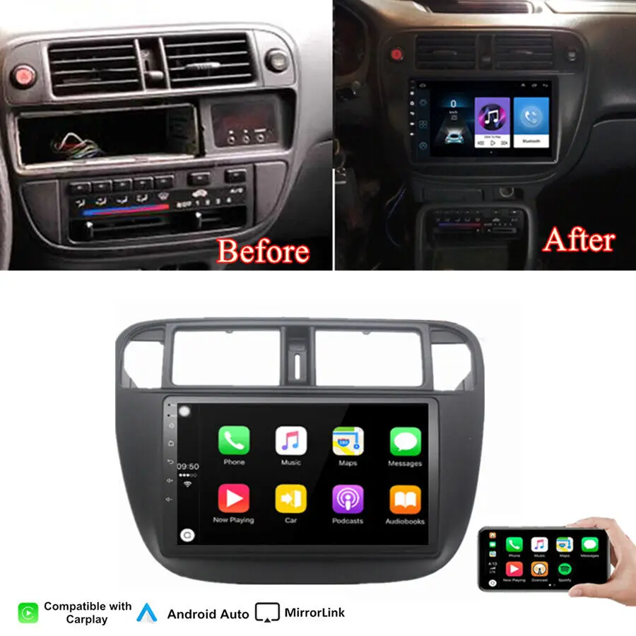 Vehicle Navigation 9 Inches Android 13 Stereo Radio GPS FM Compatible for 1995-2000 Honda Civic Wireless Carplay 2G + 32GB