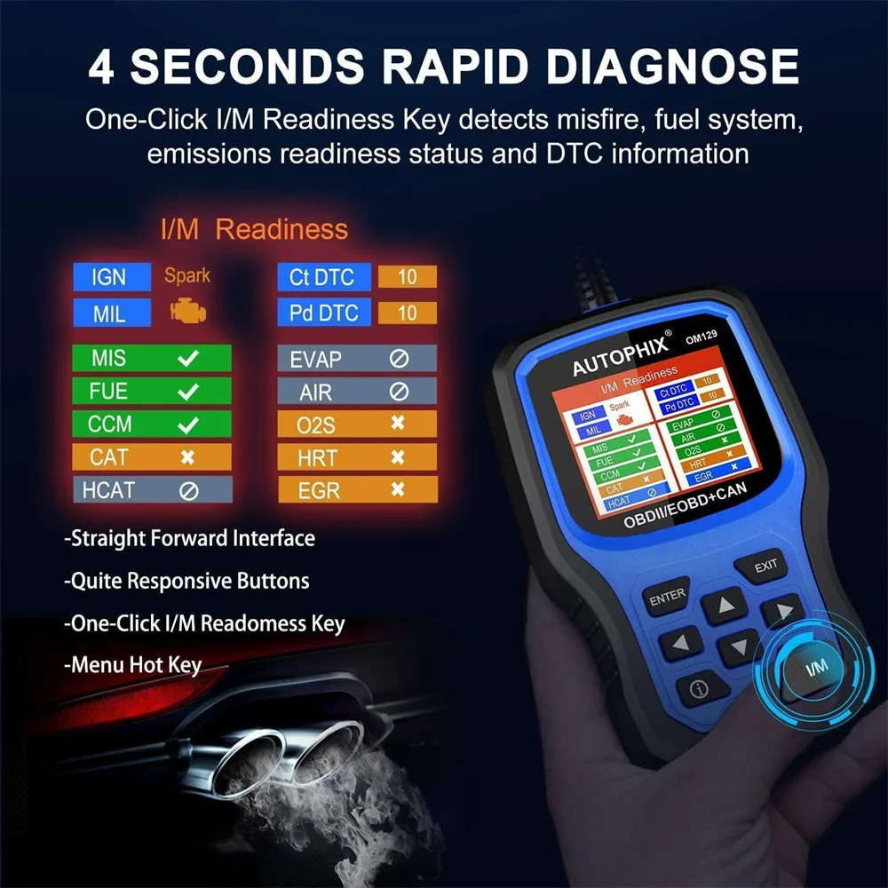 Autophix OM129 OBD2 Scanner Universal Automotive Code Reader Auto Engine Battery On-Board Monitoring Obd 2 Car Diagnostic Tool