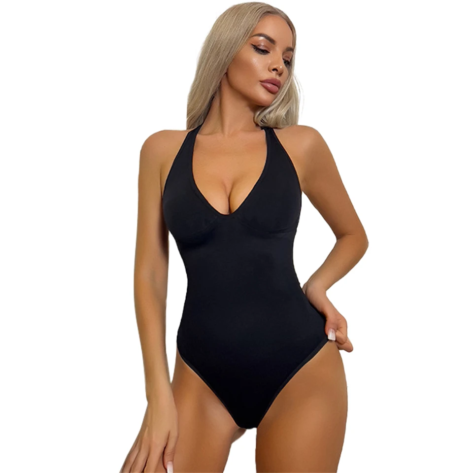 Becirzet Unterwäsche für Damen, sexy Bodys, Po-Former und Shaper, Bauchkontrolle, Shapewear, tiefes V, Push-Up-Neckholder-Top – Detail 11