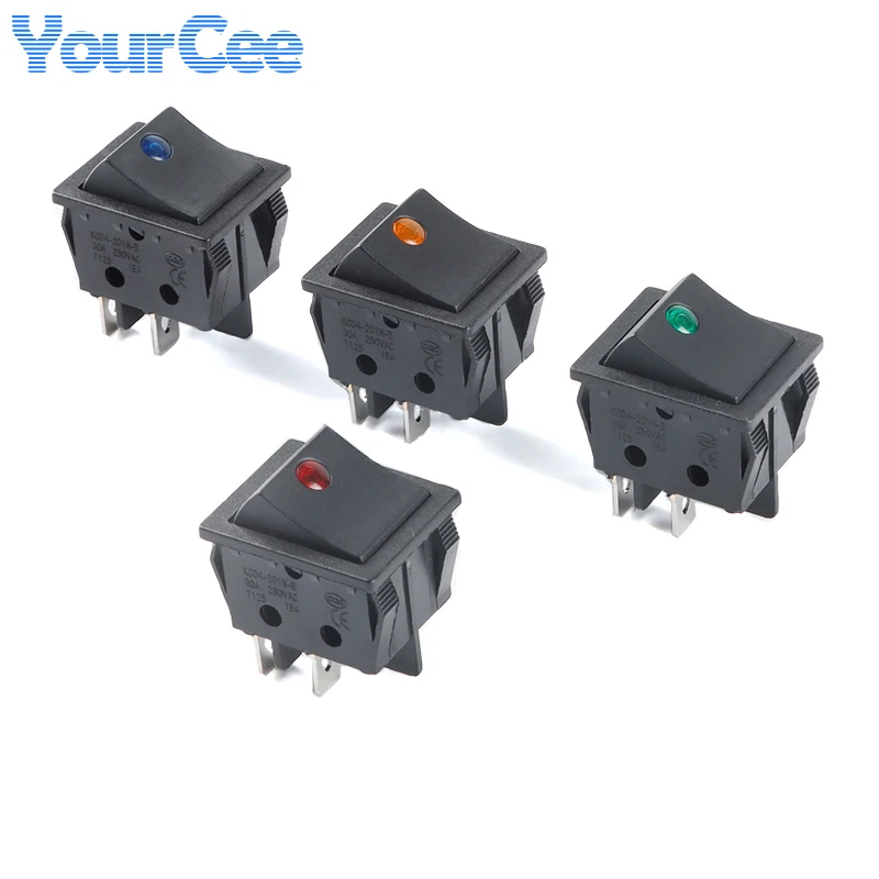 KCD4 Rocker Switch 30A 250VAC 4Pin Mini with Dot Light 220V 2 Position ON-OFF LED Rocker Switch Button KCD6 16A 250AC 6Pin