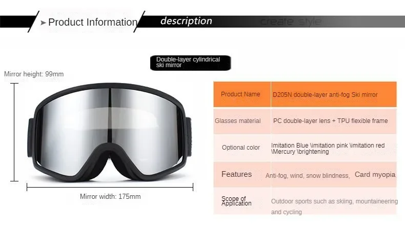 Gogle narciarskie Dwuwarstwowe okulary przeciwmgielne dla mężczyzn i kobiet z pojedynczą i podwójną deską Gogle śnieżne Sub Card Okulary dla krótkowzroczności