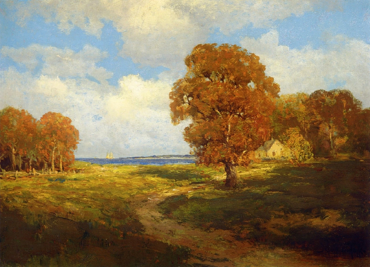 100%Handmade Oil Painting Reproduction,Glimpse of the Sea Long Island 1906 by Robert Julian Onderdonk,unframed