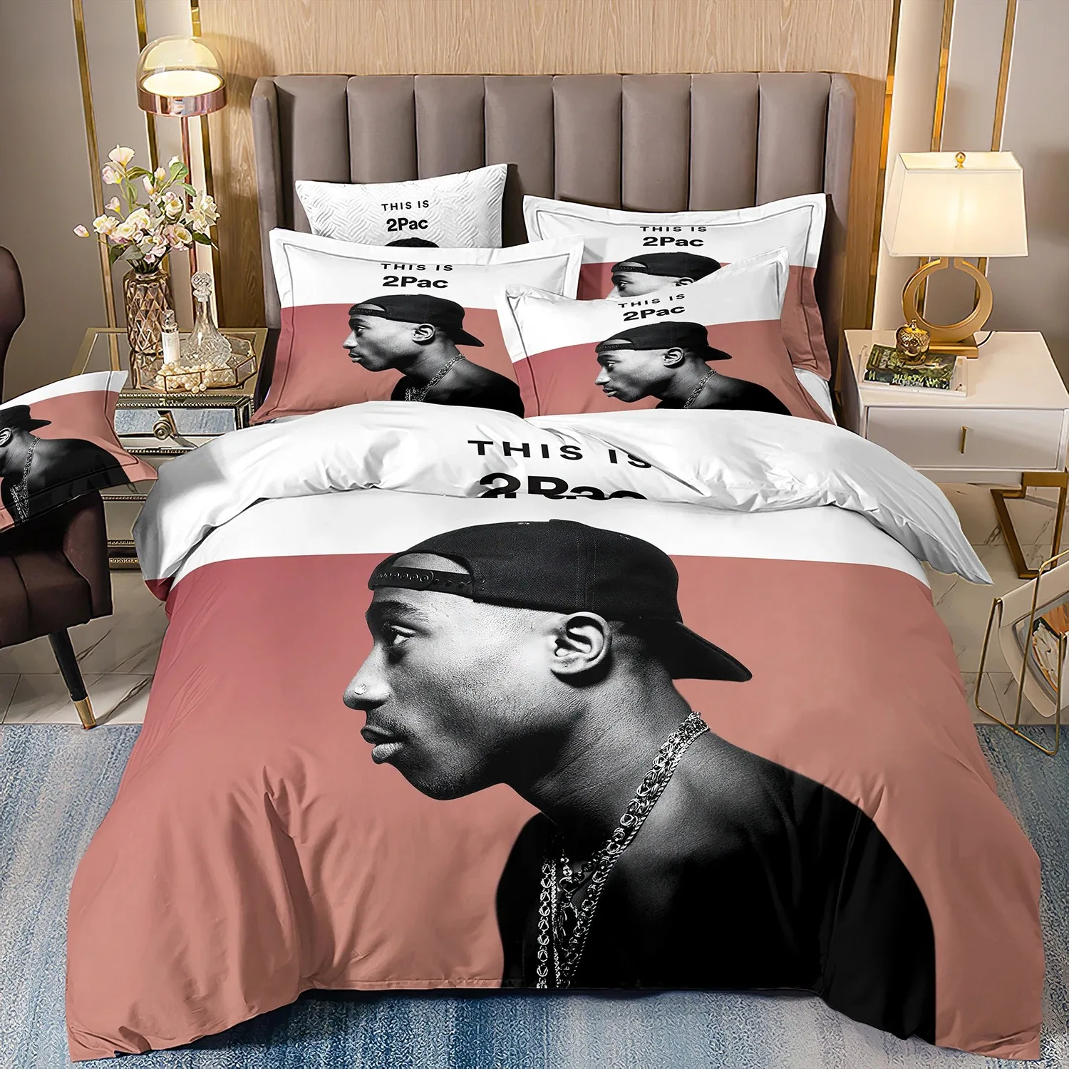 2/3-teiliges Rapper 2Pac-C T-Tupac Bettbezug- und Kissenbezug-Set, Doppelbett-Bettwäsche-Set, Schlafzimmer-Dekoration, luxuriöses Geschenk für Jungen und Mädchen
