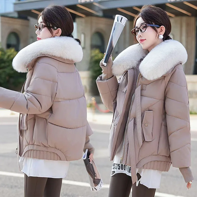 

Loose Cotton-padded Jacket Women Parkas Winter 2025 Fashion New Down Cotton Coat Female Short Outwear Big Fur Collar Windbreaker