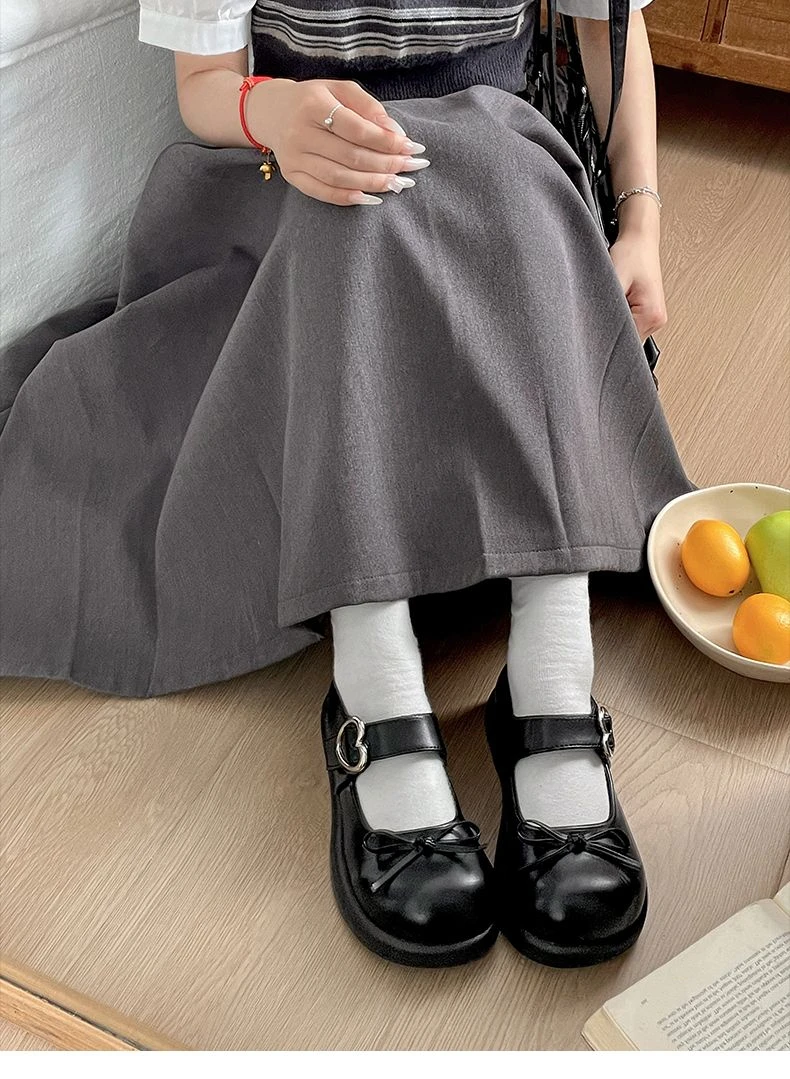 Süße Kawaii Lolita Mary Janes JK Schuhe Damen Kunstleder Kleine Schleife Herz Metallschnalle Flache Schuhe Studentinnen Flache Uniformschuhe – Detail 18