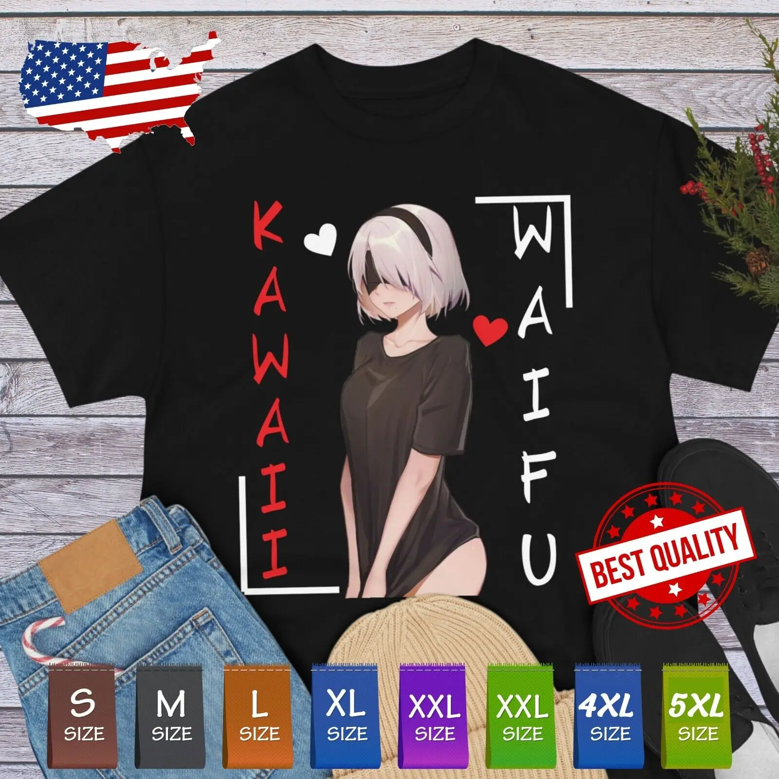 

Kawaii Waifu T Shirt Anime Manga Ecchi Graphic print All Sizes Unisex Nier 2b