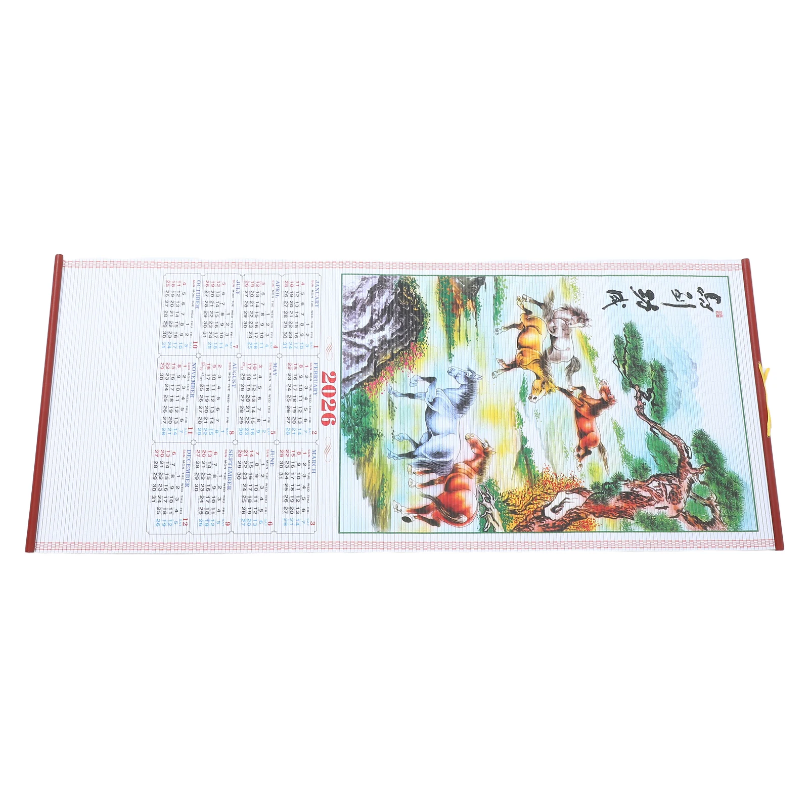 

2026 Faux Rattan Hanging Scroll Calendar Chinese New Wall Decor Traditional Lunar Year Decoration For Living Room Office Zodic