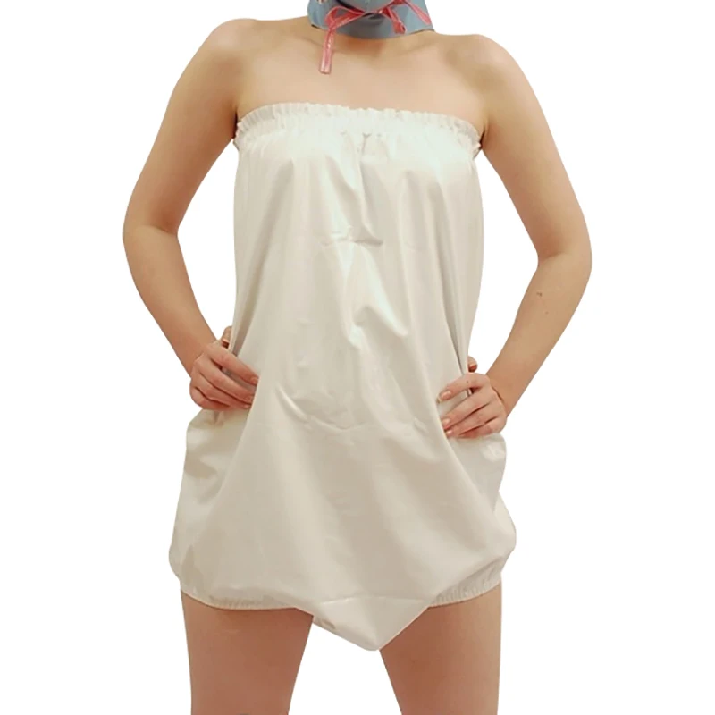 

White High Waist Cut Leg Sexy Latex Strapless Thong Bodysuits Rubber Diaper Loosely Shorts Panties Underwear Briefs Bottoms 264