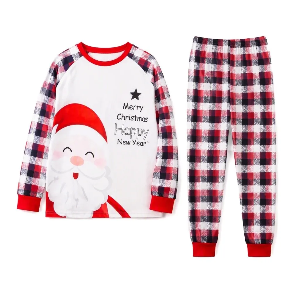 Soft Long Sleeve Christmas Pyjamas Set Plaid Printed Santa Claus Family Matching Pyjamas Two Piece Set Deer Top+Pants Men Women