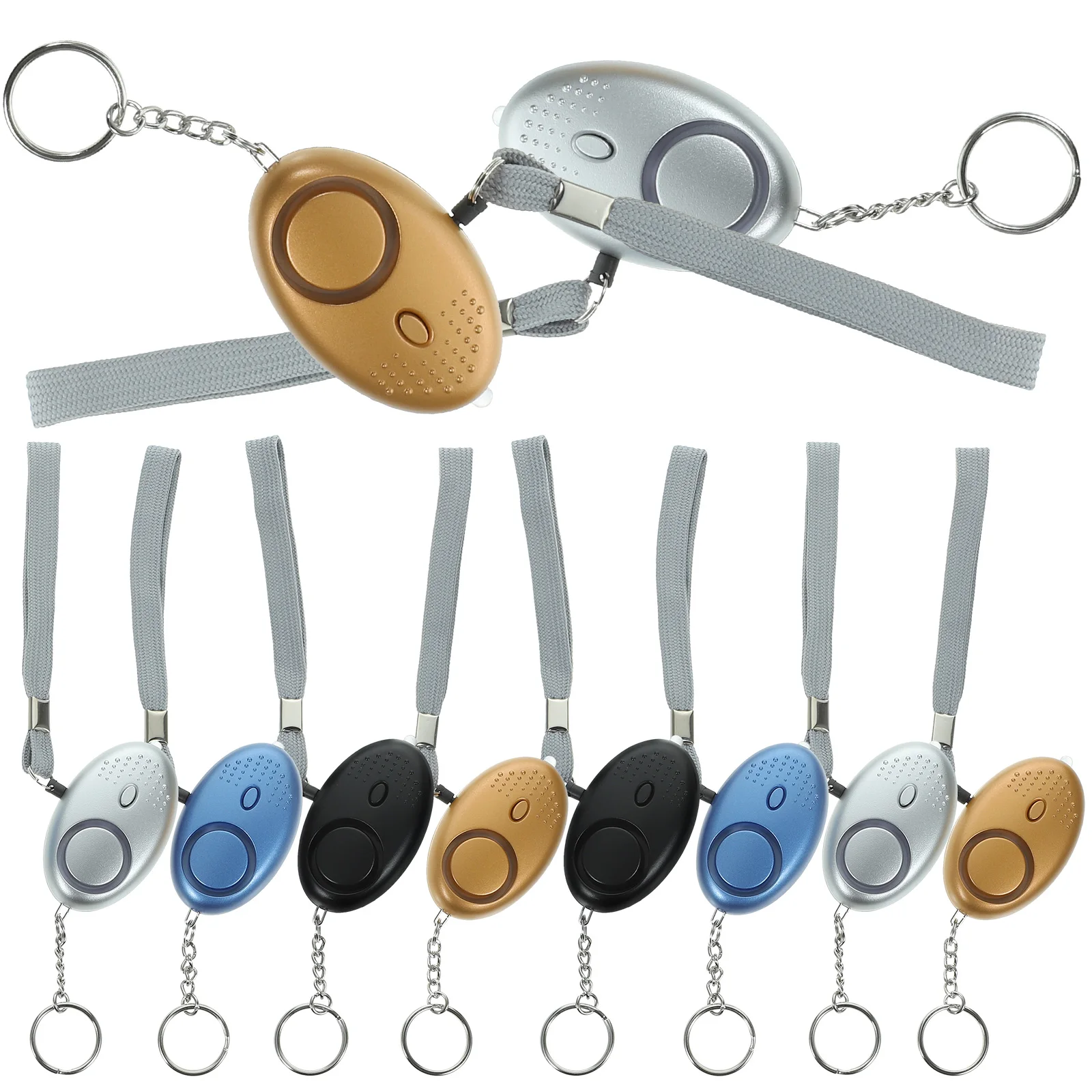 10Pcs Personal Security Alarm Emergency Alarm Keychain LED Device for Personal Protection Outdoor Hiking Travel