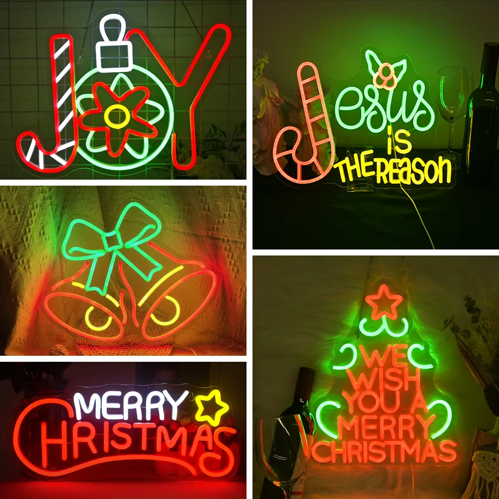 

10 Style Merry Christmas Neon Sign Santa Claus Light Christmas Bell Neon Sign Room Party Decor Dimmable USB Powered 5V