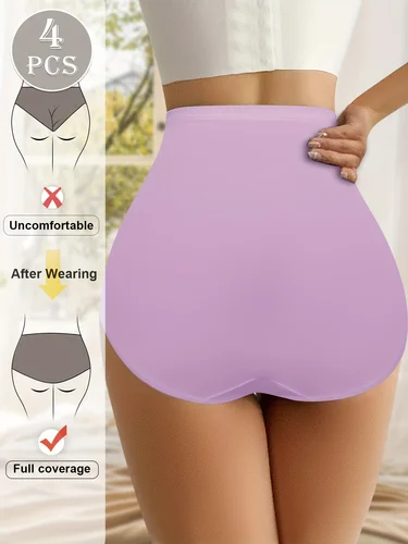 Imagen 2 del producto 4 Uds. Bragas sexis multicolores de cintura alta para mujer, ropa interior con Control de barriga, bragas para mujer