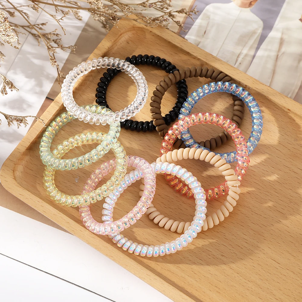 6PCS Phone Cord Spiral Hair Ties Colorful Elastic Hair Bands Plastic Rubber Telephone Cord Scrunchies Hair Accessories Headwear