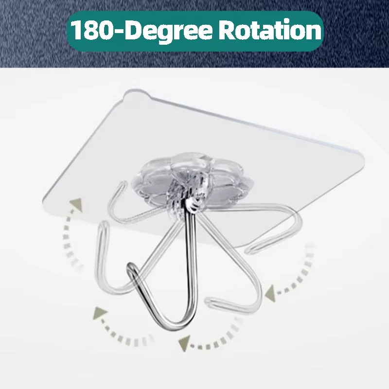 1-50 قطعة هوك أكريليك مطور بدون حفر 180 درجة تدوير الشماعات ذاتية اللصق السنانير سميكة الثقيلة السنانير مقاوم للماء #4