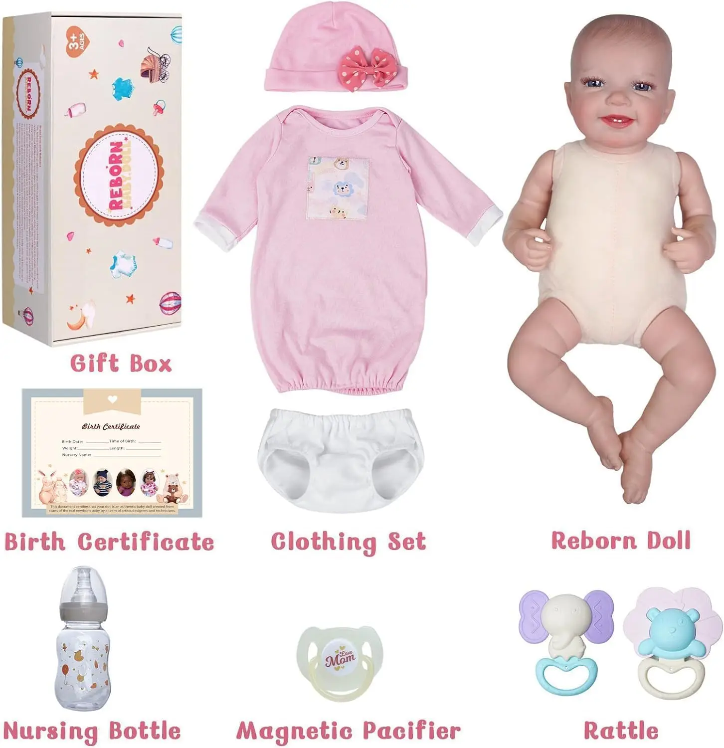BABESIDE Muñecas Reborn Realisistas - Muñeca Recién Nacida Realista Sweet Smile de 20" con Kit de Alimentación Caja de Regalo para Niños de 3+