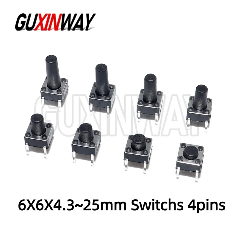 100pcs The Power Switch 4Pin 6x6 Mini Push Button Switch DIP Tact Switch 6X6X4.3 6*6*4.3/5/6/7/8/9/10/11/12/13/14/15/16/17/18mm