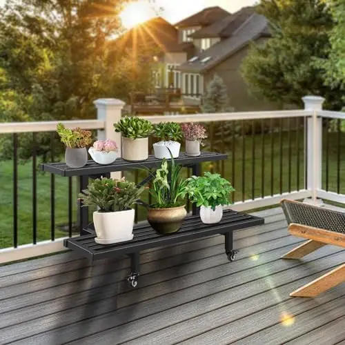 Sturdy Metal Plant Stand 2 Tier Heavy Duty Potted Flower Holder Plant Shelf Planter Display Shelving for Patio Garden