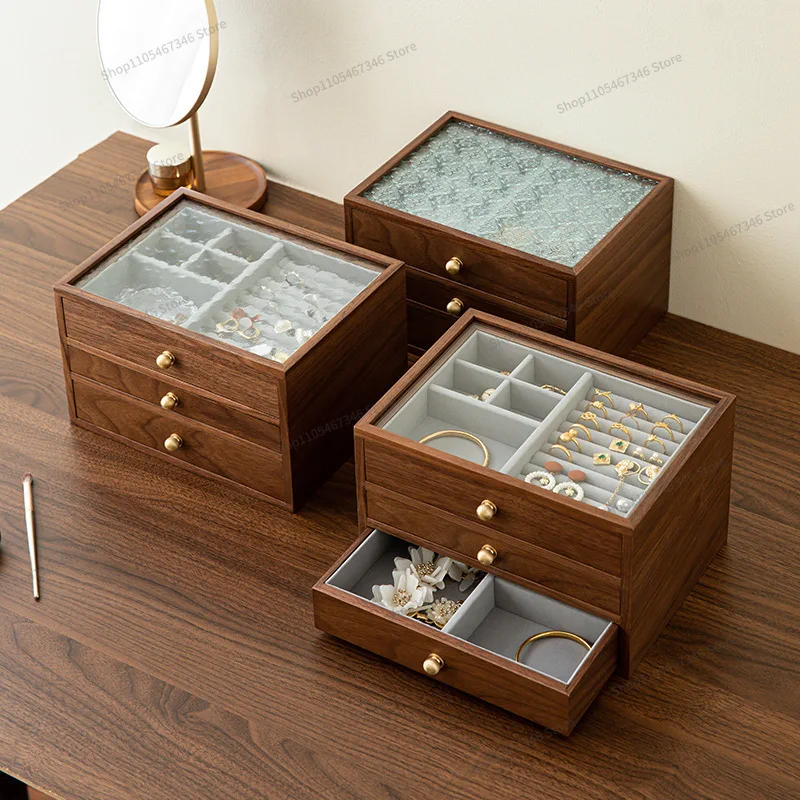 For Jewelry Box Storage Box Wooden Hand Jewelry Earrings Necklace Wedding Gift Multi-layer Drawer