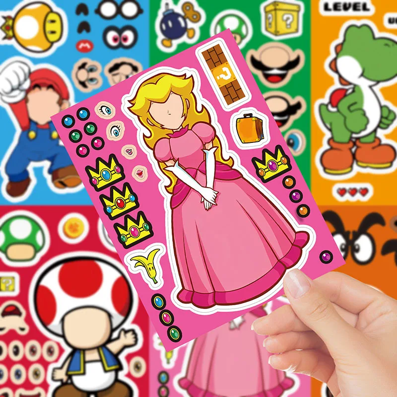 8 pezzi Super Mario Bros Puzzle adesivo Cartoon fai da te bambini decalcomanie assemblare puzzle adesivi educativi ragazzi ragazze giocattoli divertenti regali
