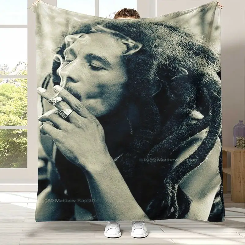 Reggae Music Bob Marley Rasta Color Soft Flannel Throw Blanket,Cozy Warm Blanket for Bed,Sofa,Living Room,Camping,Home Decor