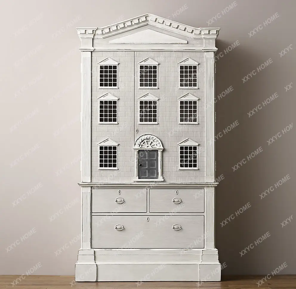 Furniture Retro Nostalgic Solid Wood Bookcase Antique White Cabinet Combination Children's Locker