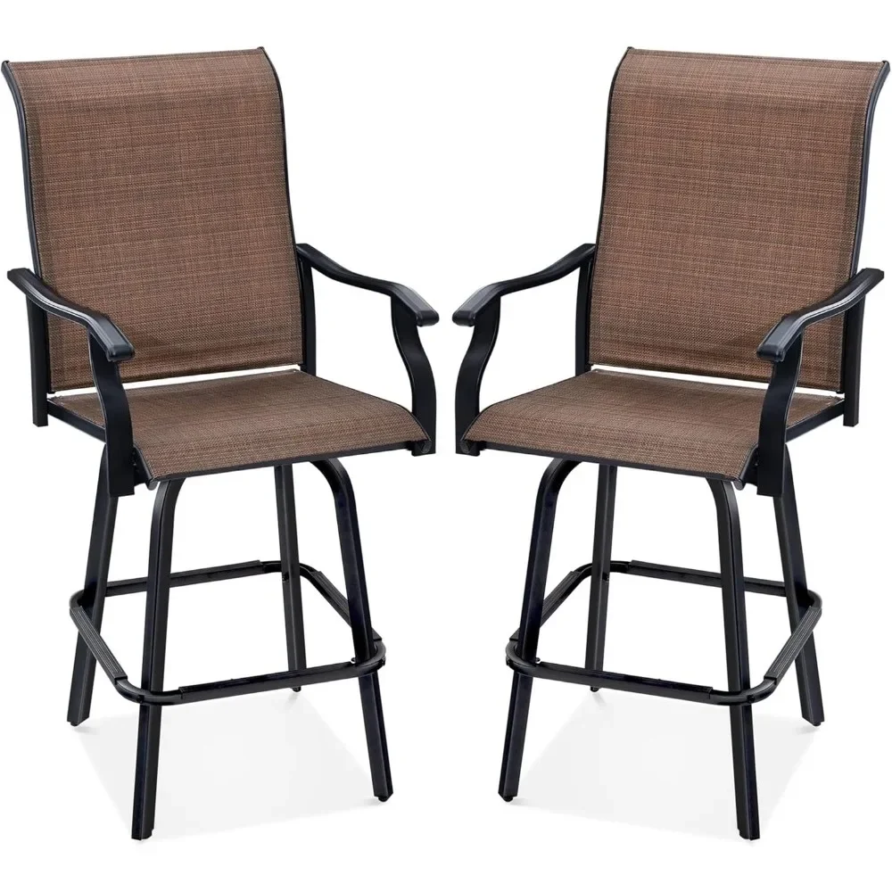 Set of 2 Swivel Barstools, Bar Height Outdoor Chairs, 360 Rotating Patio Bar Stools w/All-Weather Mesh, 300lb Capacity