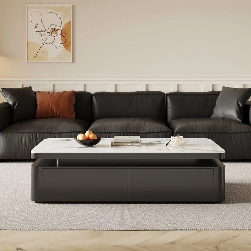 

Rock slab coffee table living room household small apartment modern light luxury high-end rectangular table new high-end