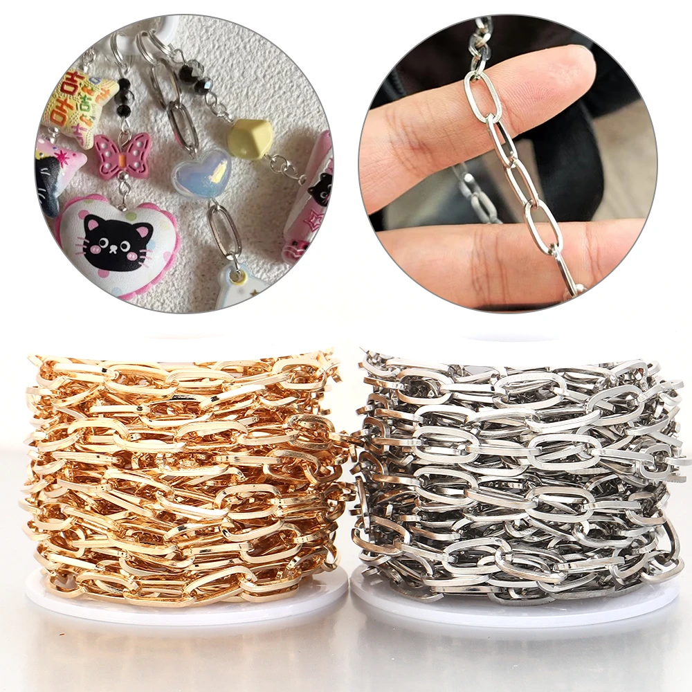 5/10yards/lot 4x7mm 6x12mm Iron Cross Chain 1/1.4mm Flat Wire Link Chain For Crafts Making DIY Garments Supplies  Accessories