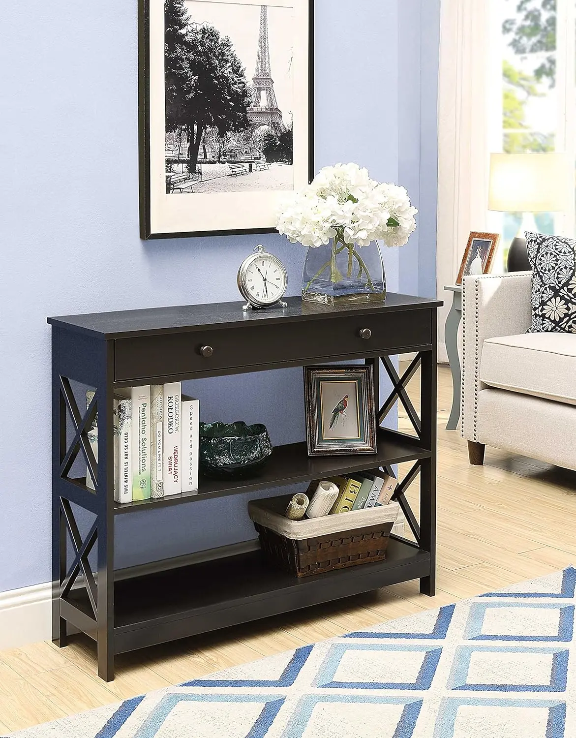 1 Drawer Console Table with Shelves, Espresso