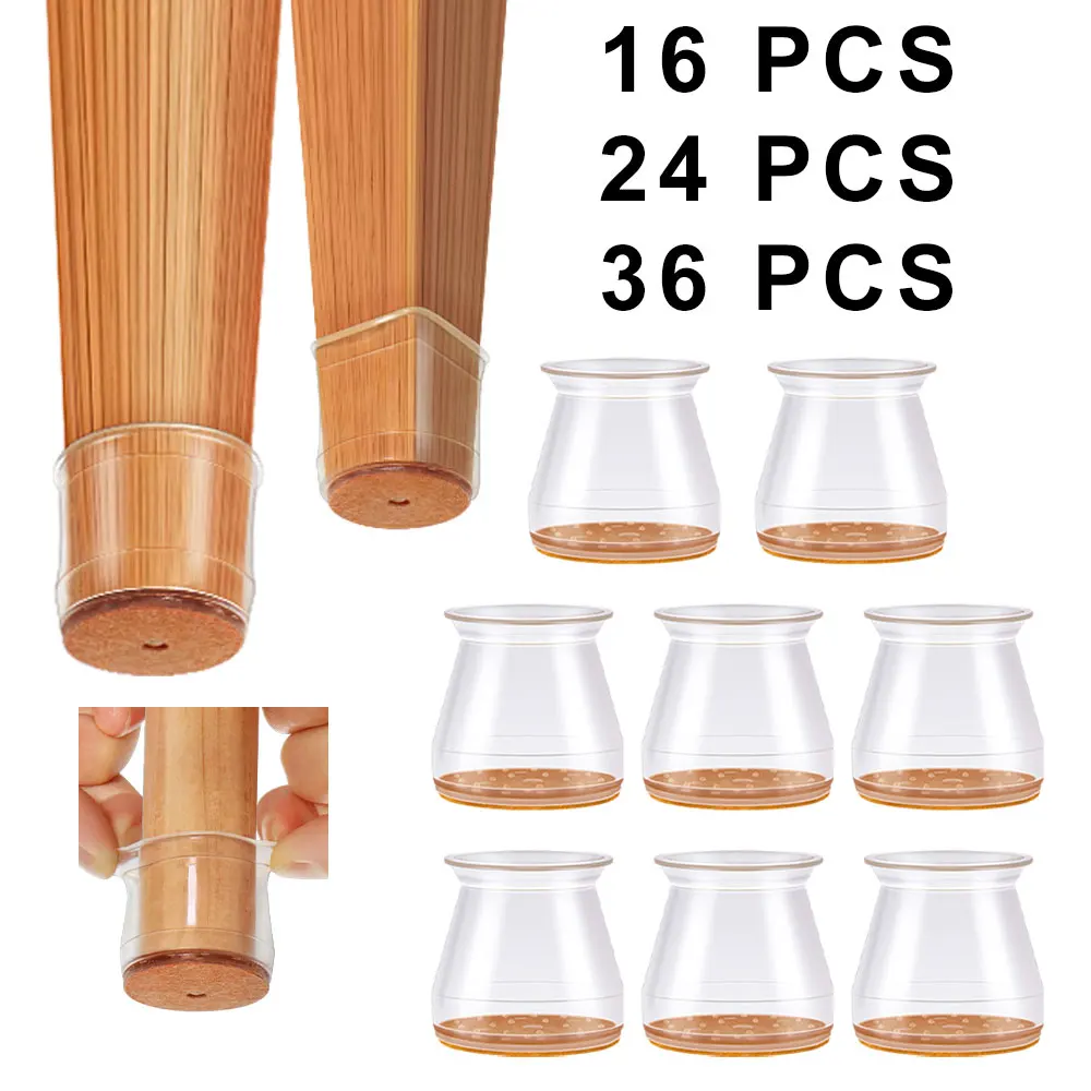 16/36 PCS Chair Leg Floor Protectors for Hardwood Floors, Silicone Felt Furniture Pads Caps, Anti Scratch Floor Protectors,