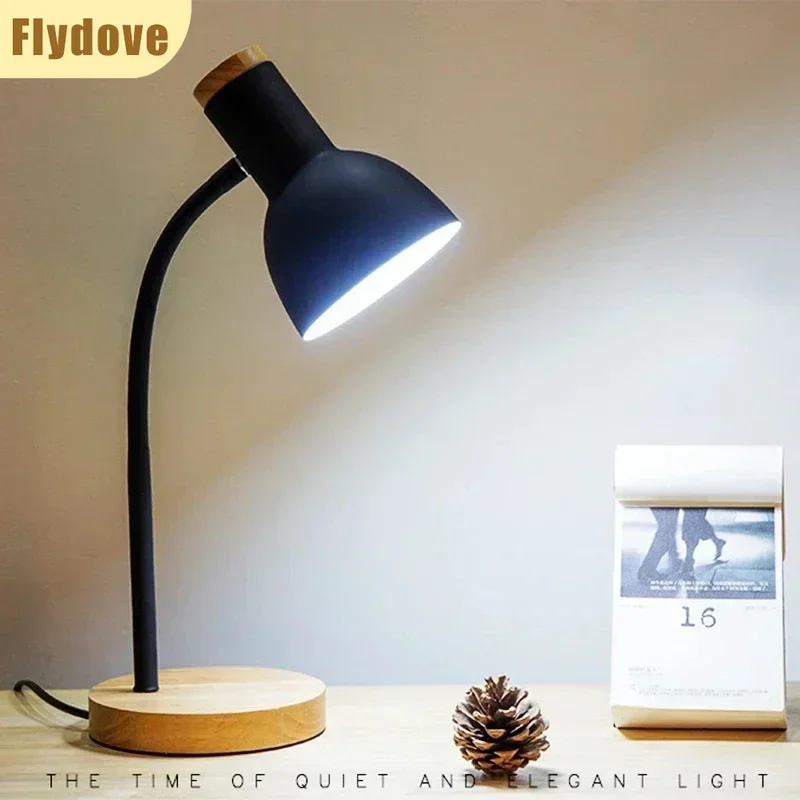 Nordic moderno madeira ferro led proteção para os olhos lâmpada de mesa criativo sala estar cabeceira quarto decoração ornamento pequena luz da noite