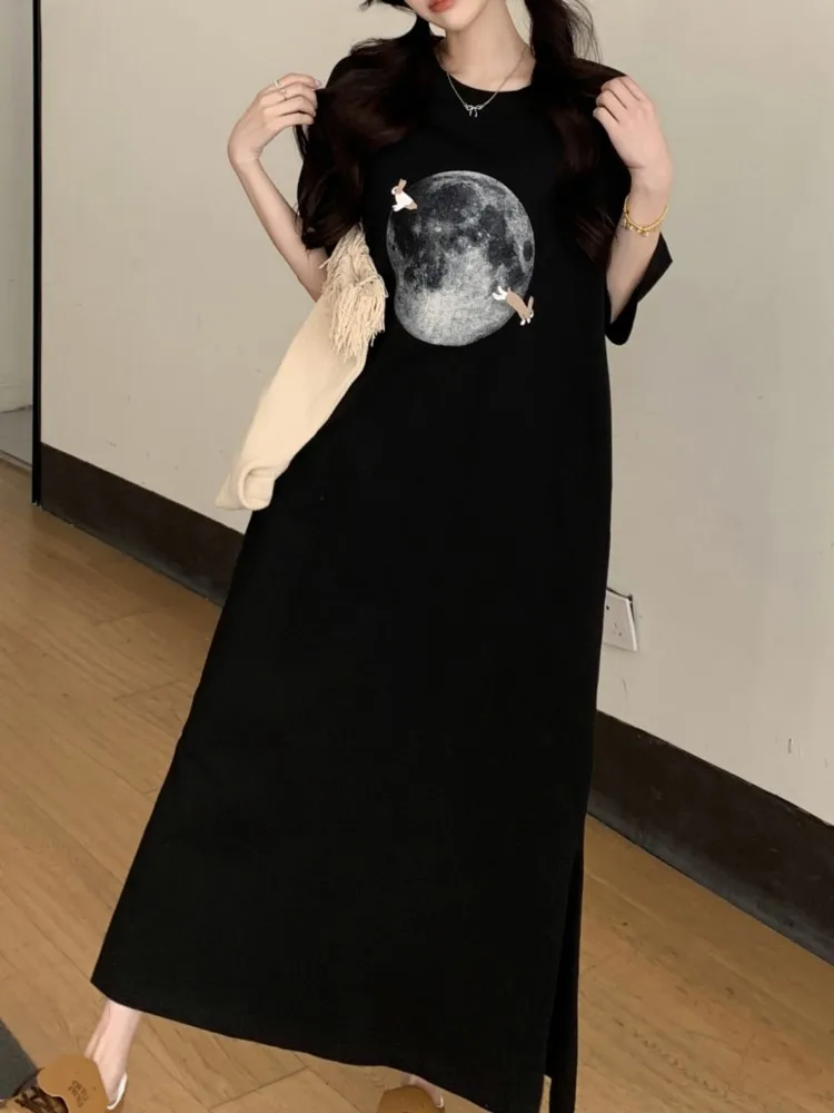 코튼 미디 드레스 여성의 새로운 스타일 홈 긴 티셔츠 드레스 한국어 스타일 우아한 빈티지 숙녀 드레스 Vestidos