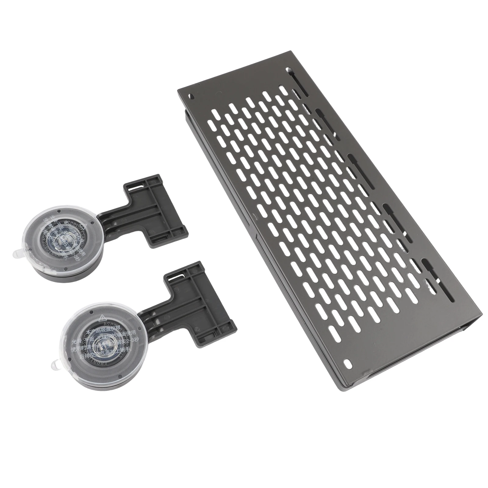 Aluminum Shower Shelf with Strong Suction Cups for Bathroom Storage Includes Towel Bar and Five Hooks for Small Items