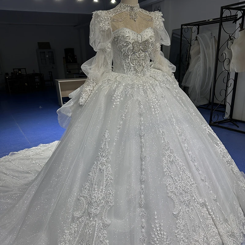 Jancember Puff Sleeves Full Sleeves Wedding Gowns O-Neck Tassel Wedding Dresses With Embroidery Vestido De Noiva XS019