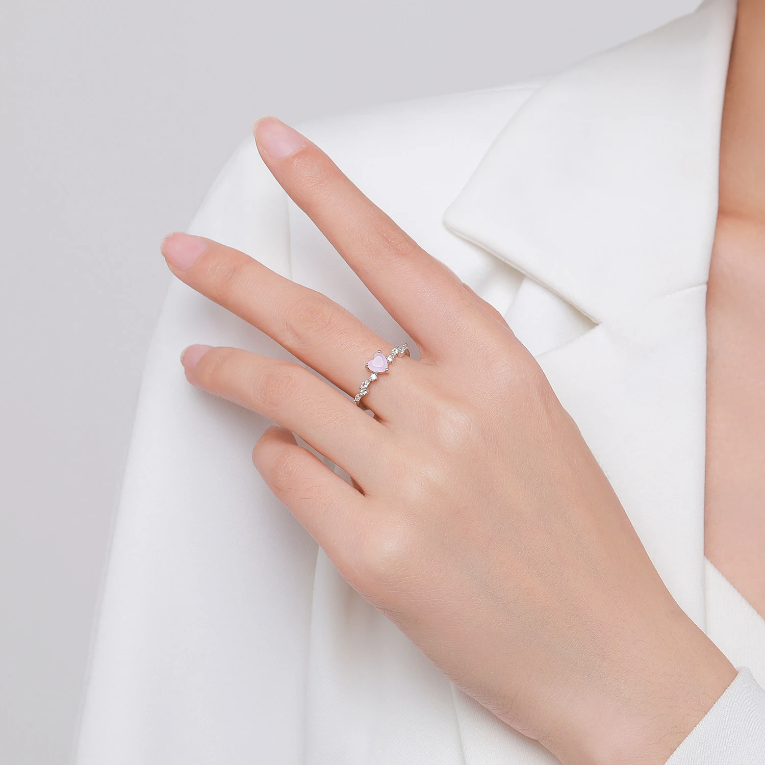 MODIAN 925 Sterling Silver Elegant Romantic Pink Crystal Heart Ring Luxury CZ Rings For Women Anniversary Fine Jewelry