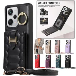 Long Lanyard Vertical Flip Leather Phone Case for XiaoMi RedMi Note 12 Pro 5G 11 11S 12C Wallet Card Metal Back Cover Coque Etui