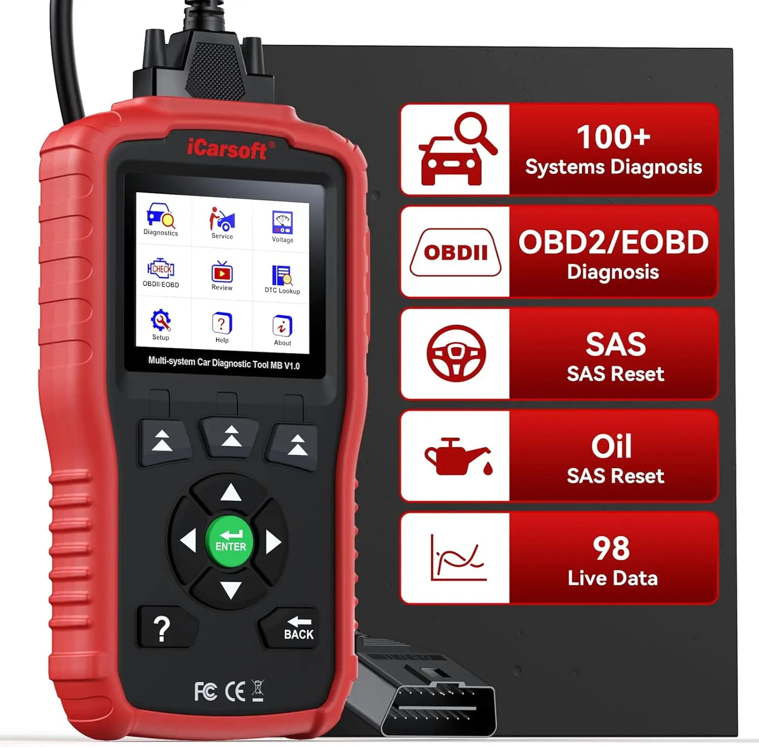 

OBD2 Scanner MB V1.0 for Mercedes Benz, Sprinter, Smart - All System Diagnostic Tool, Oil/SAS Reset, Battery Test, 10 OBD2/EOBD