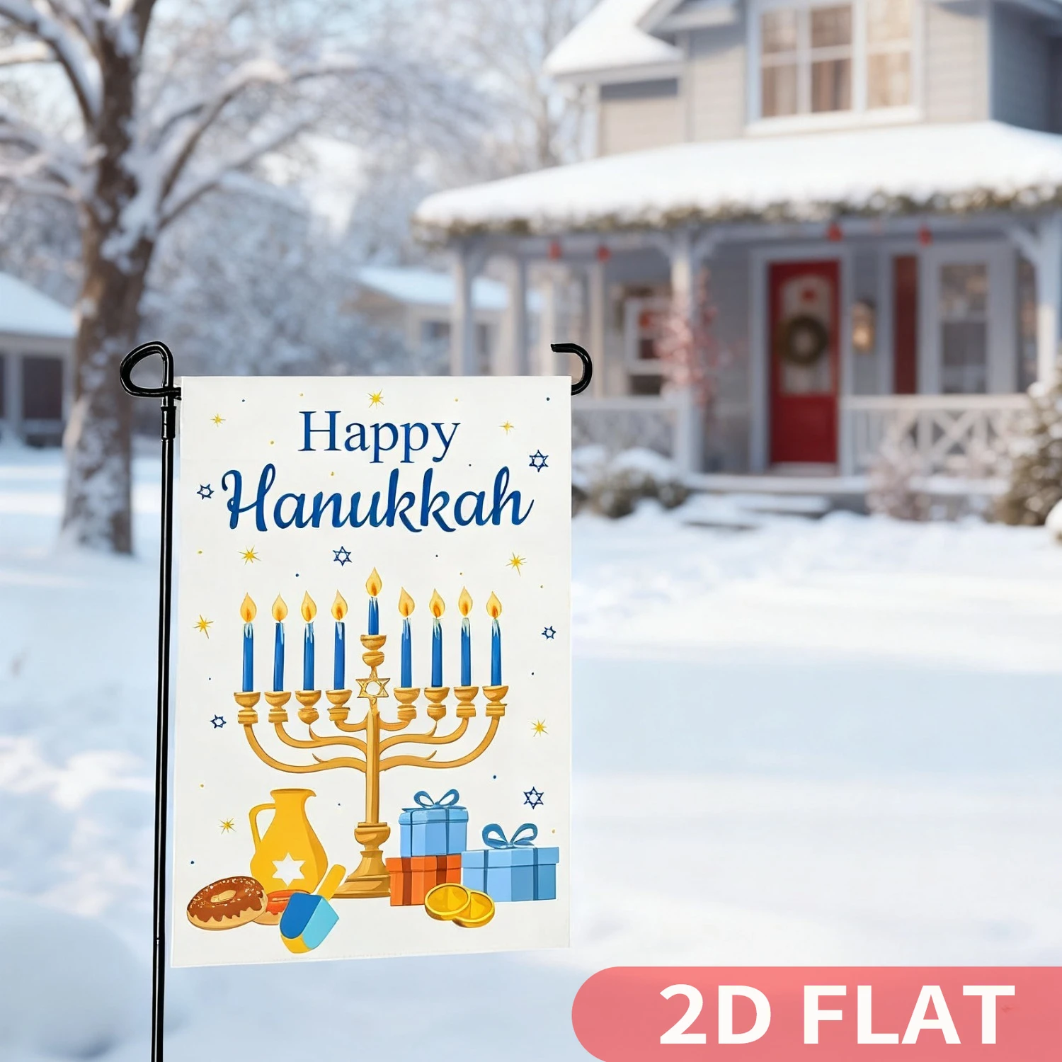 

1pc Happy Hanukkah Garden Flags Winter Menorah Small Flag for Outside 12 x 18 Inch, Durable Polyester, Jewish Holiday Candles