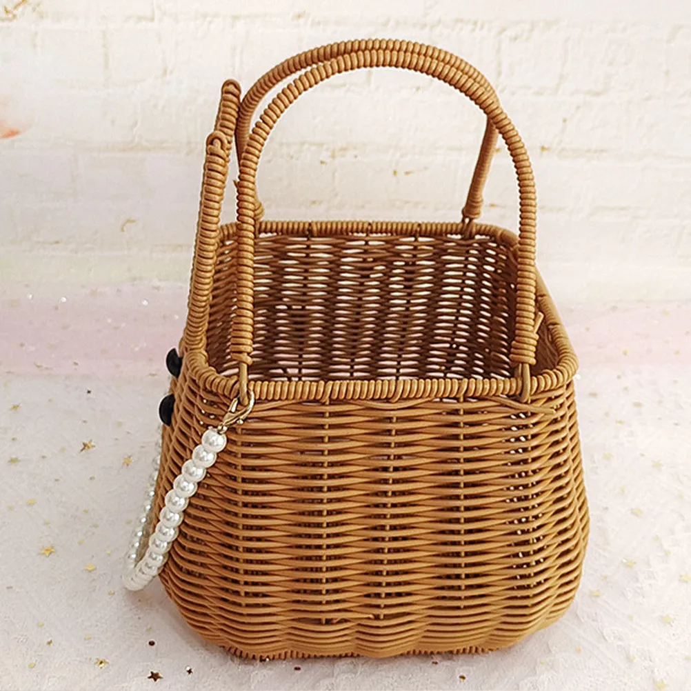 

Многофункциональная плетеная корзина с ручкой, портативная корзина для хранения фруктов, для домашней организации, подарок, натуральный ротанговый дизайн