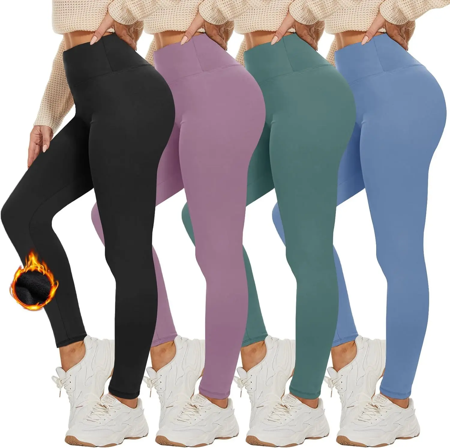 Leggings de cintura alta de forro polar para mujer, pantalones estampados suaves y opacos con control de barriga para correr, ciclismo, yoga y entrenamiento