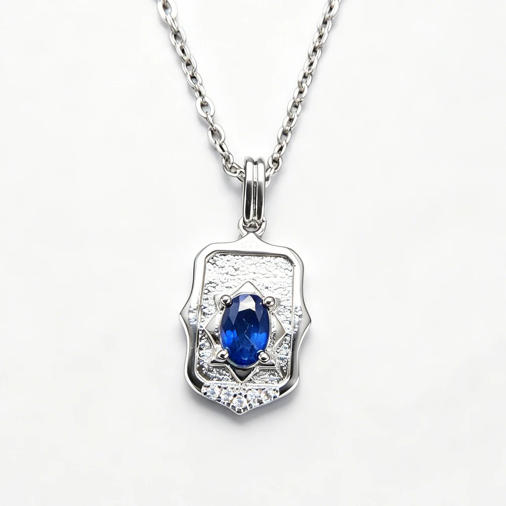 Exquiste Natural Sapphire Pendant Necklace Gemstone Oval Cut 4*6mm Handmade Jewelry for Women Party Brithday Gift Daily Wear